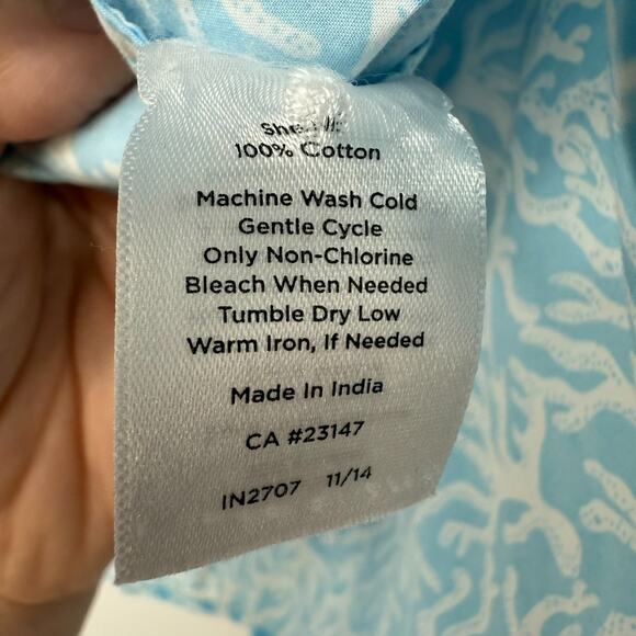 Talbots Shirt Women M Blue White Coral Reef Print Button Up Roll-tab Long Sleeve - Picture 10 of 10